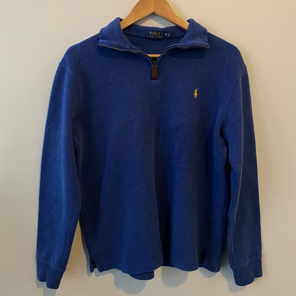 Men’s blue Polo quarter zip sweater, size medium